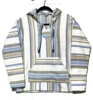 Molina Baja Hoodie Women's Small White Blue Black Yellow Striped Pullover